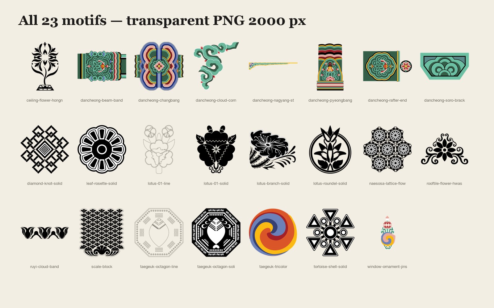 Korean Dancheong Clipart PNG — motifs overview