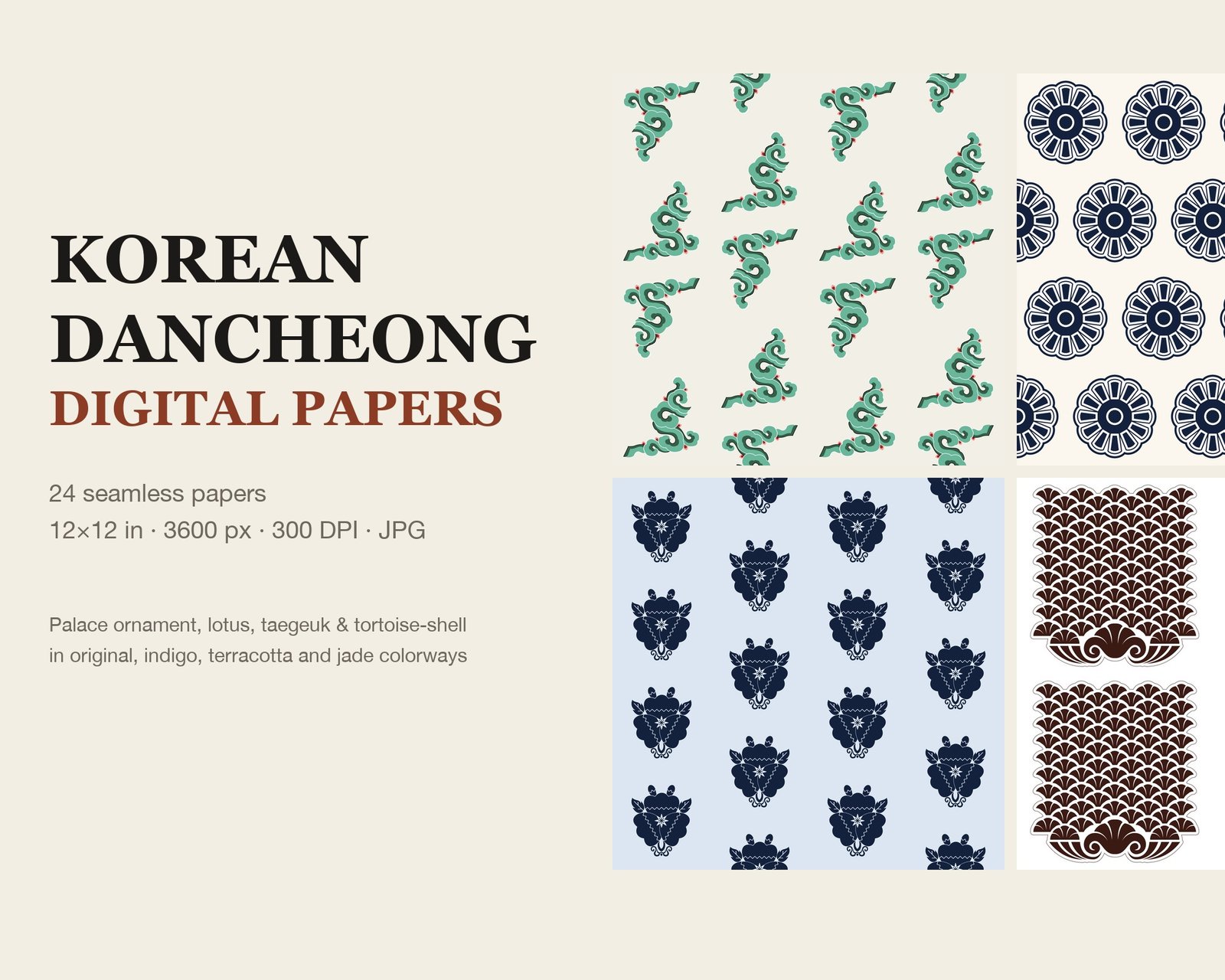 Korean Dancheong Digital Paper Pack Vol.01 — Palace Patterns — cover