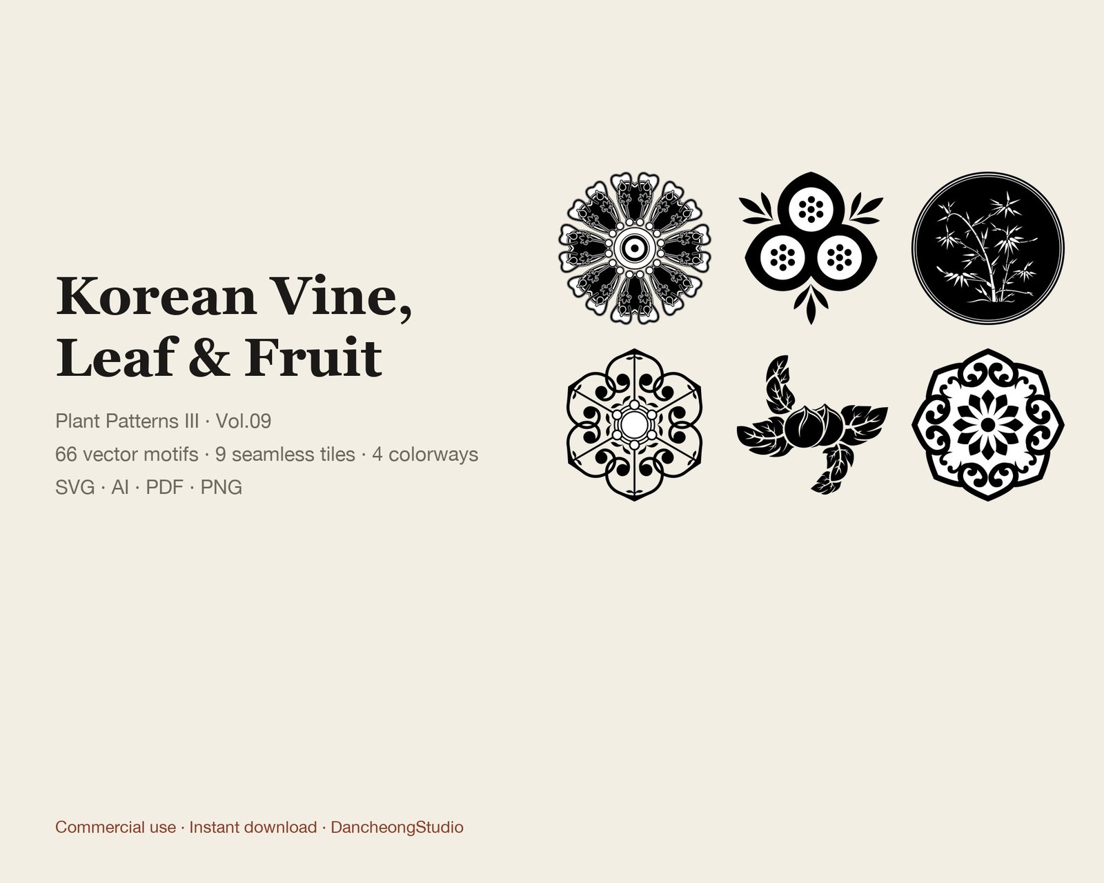 Korean Traditional Patterns Vol.09 — Vine, Leaf & Fruit — Plant Patterns III — cover