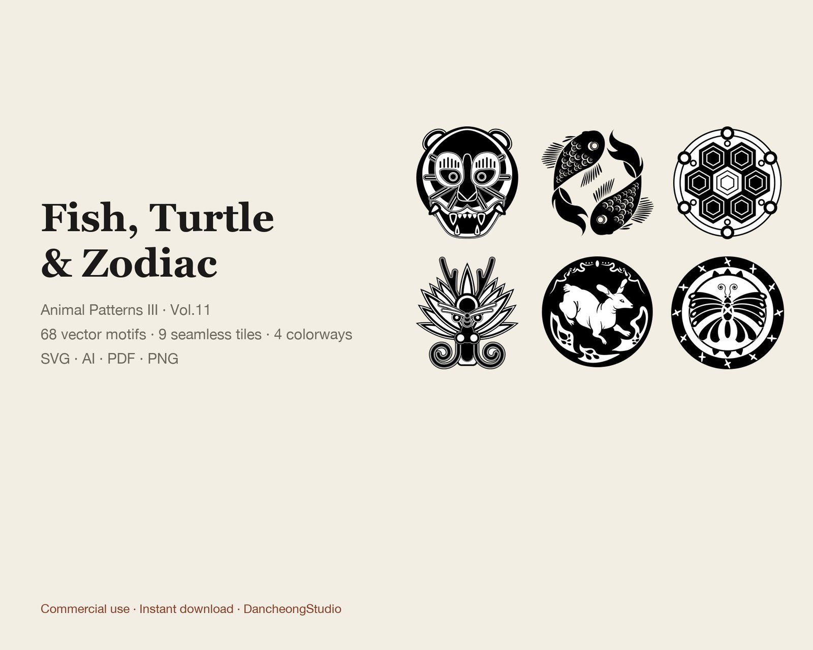 Korean Traditional Patterns Vol.11 — Fish, Turtle & Zodiac — Animal Patterns III — cover