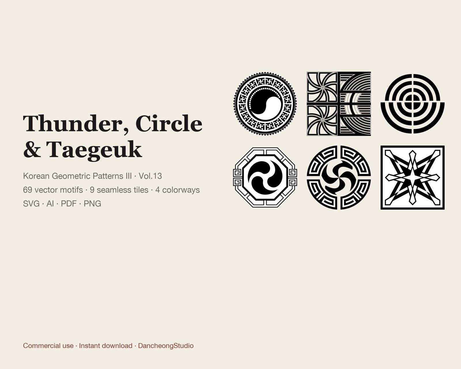 Korean Traditional Patterns Vol.13 — Thunder, Circle & Taegeuk — Geometric Patterns III — cover