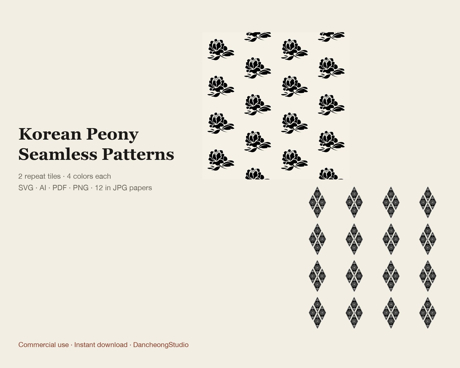 Korean Peony Seamless Patterns — Seamless Vector Tile — cover