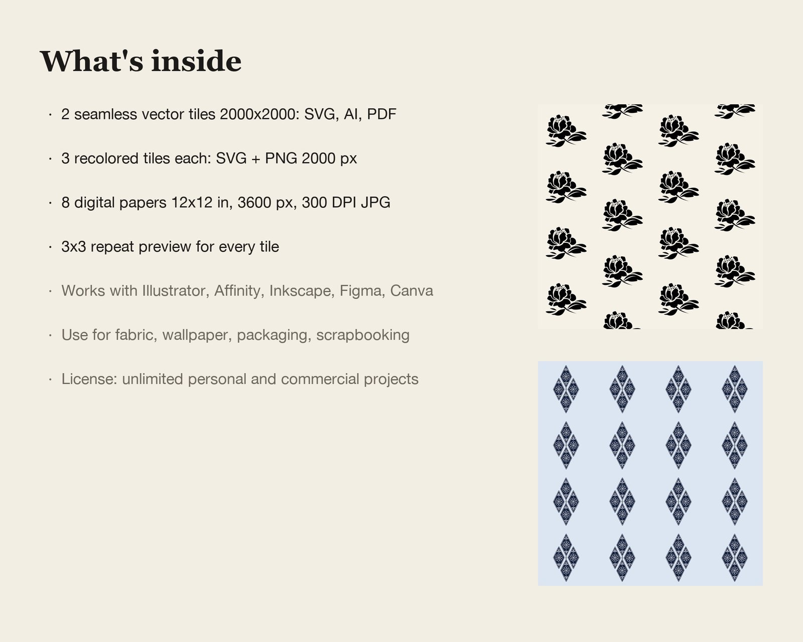 Korean Peony Seamless Patterns — what's inside