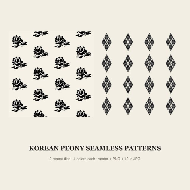 Korean Peony Seamless Patterns — Seamless Vector Tile