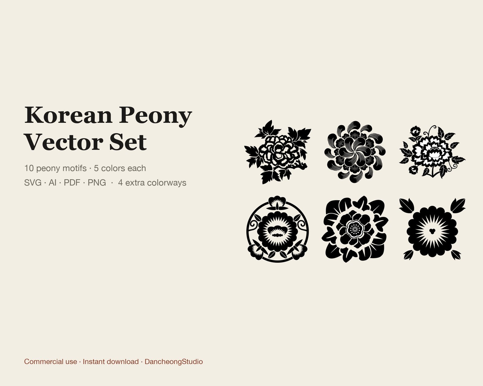 Korean Peony Vector Set — Vector Motif Set — cover