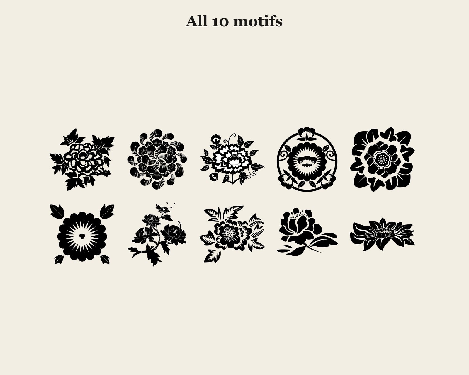 Korean Peony Vector Set — motifs overview