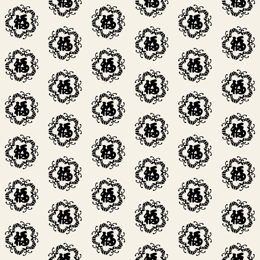 Bok wreath halfdrop seamless Korean pattern tile, 3×3 repeat preview