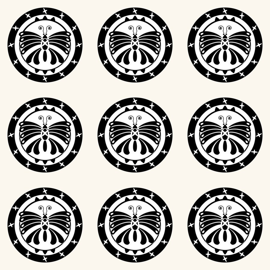 Butterfly roundel grid seamless Korean pattern tile, 3×3 repeat preview