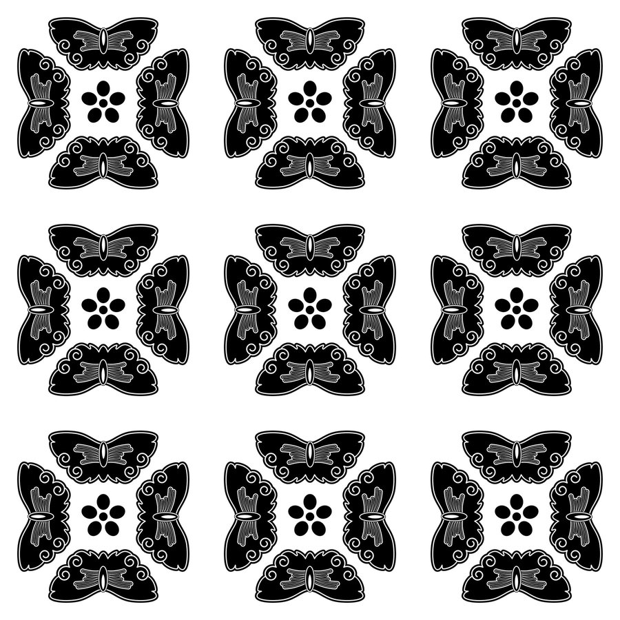 Butterfly square grid seamless Korean pattern tile, 3×3 repeat preview