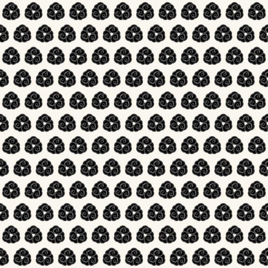 Cloud triple medallion brick seamless Korean pattern tile, 3×3 repeat preview