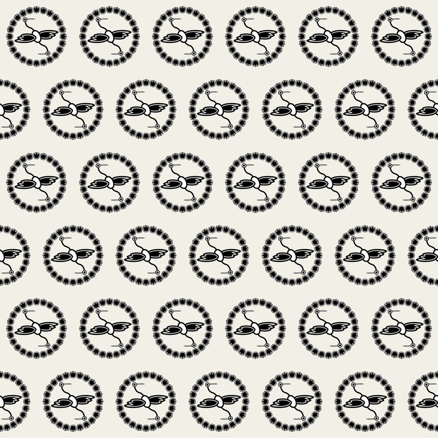 Crane medallion brick seamless Korean pattern tile, 3×3 repeat preview