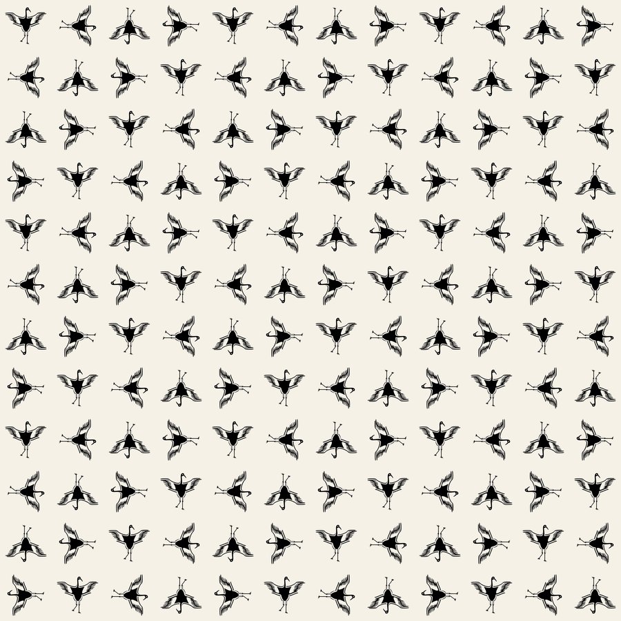 Crane wings rotating seamless Korean pattern tile, 3×3 repeat preview