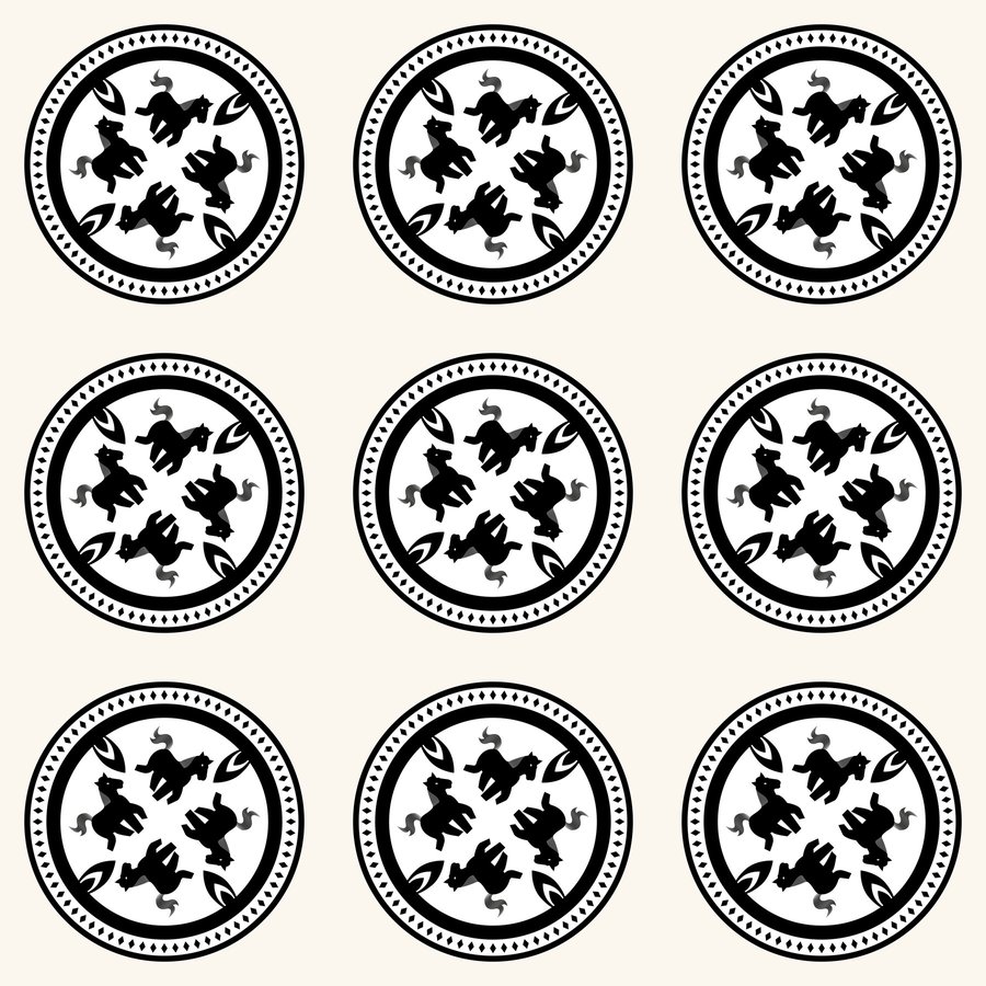 Horse roundel grid seamless Korean pattern tile, 3×3 repeat preview
