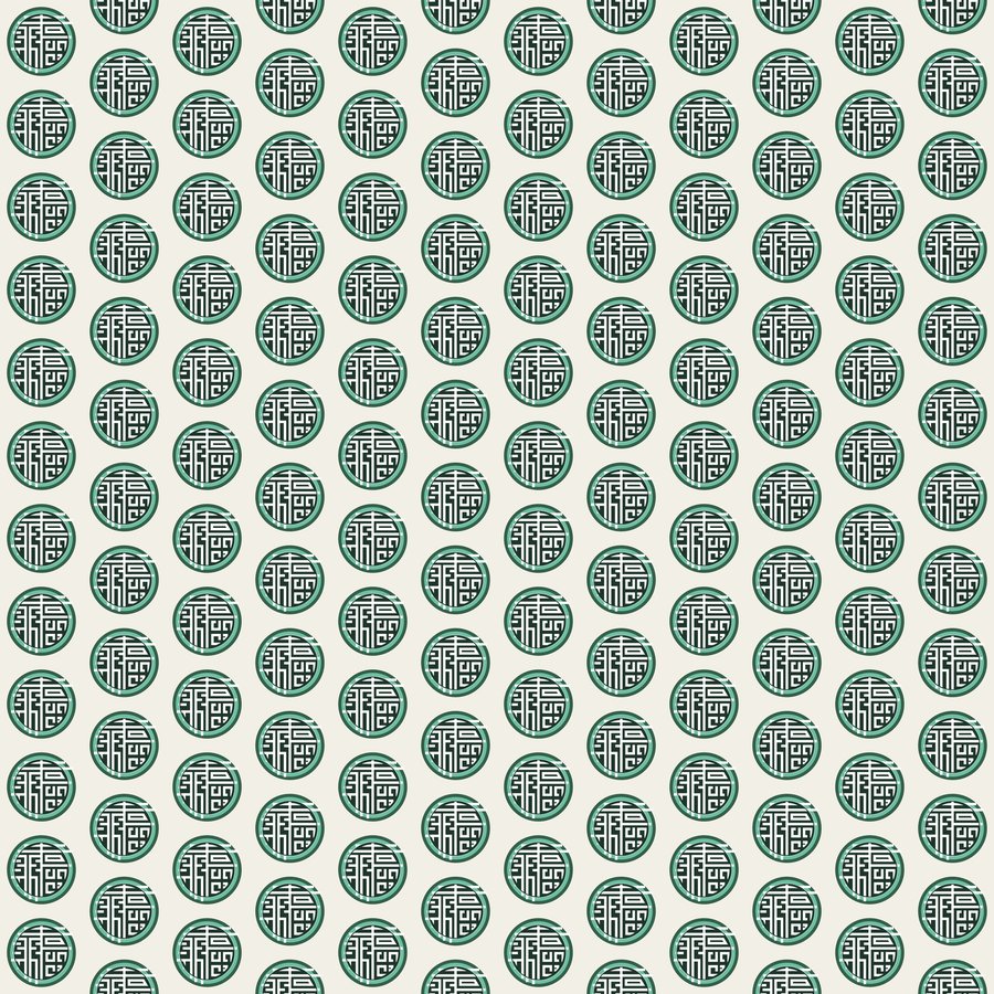 Longevity roundel halfdrop seamless Korean pattern tile, 3×3 repeat preview