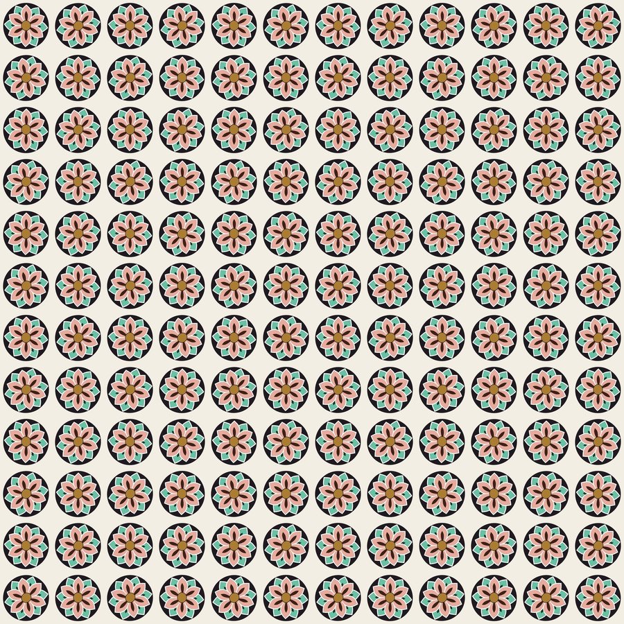 Lotus black roundel grid seamless Korean pattern tile, 3×3 repeat preview