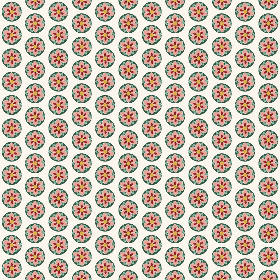 Lotus rafter halfdrop seamless Korean pattern tile, 3×3 repeat preview