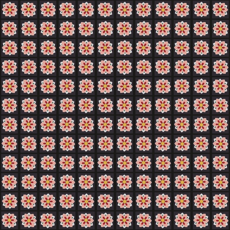 Lotus square checker seamless Korean pattern tile, 3×3 repeat preview