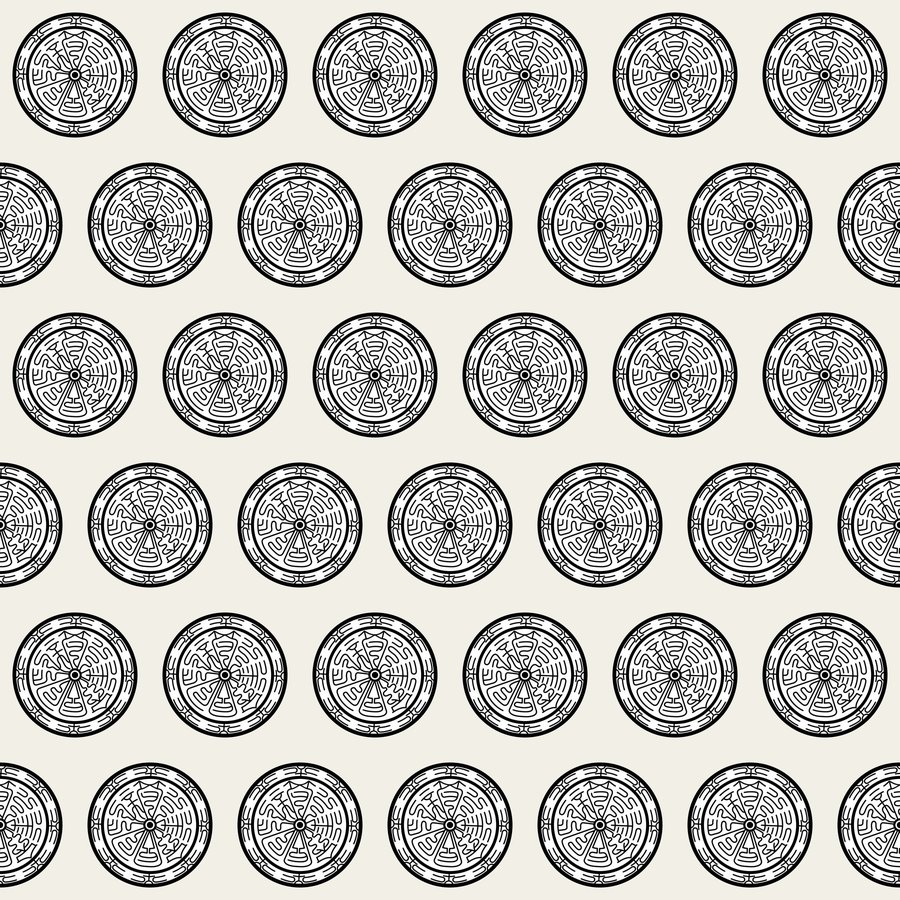 Maze wheel brick seamless Korean pattern tile, 3×3 repeat preview