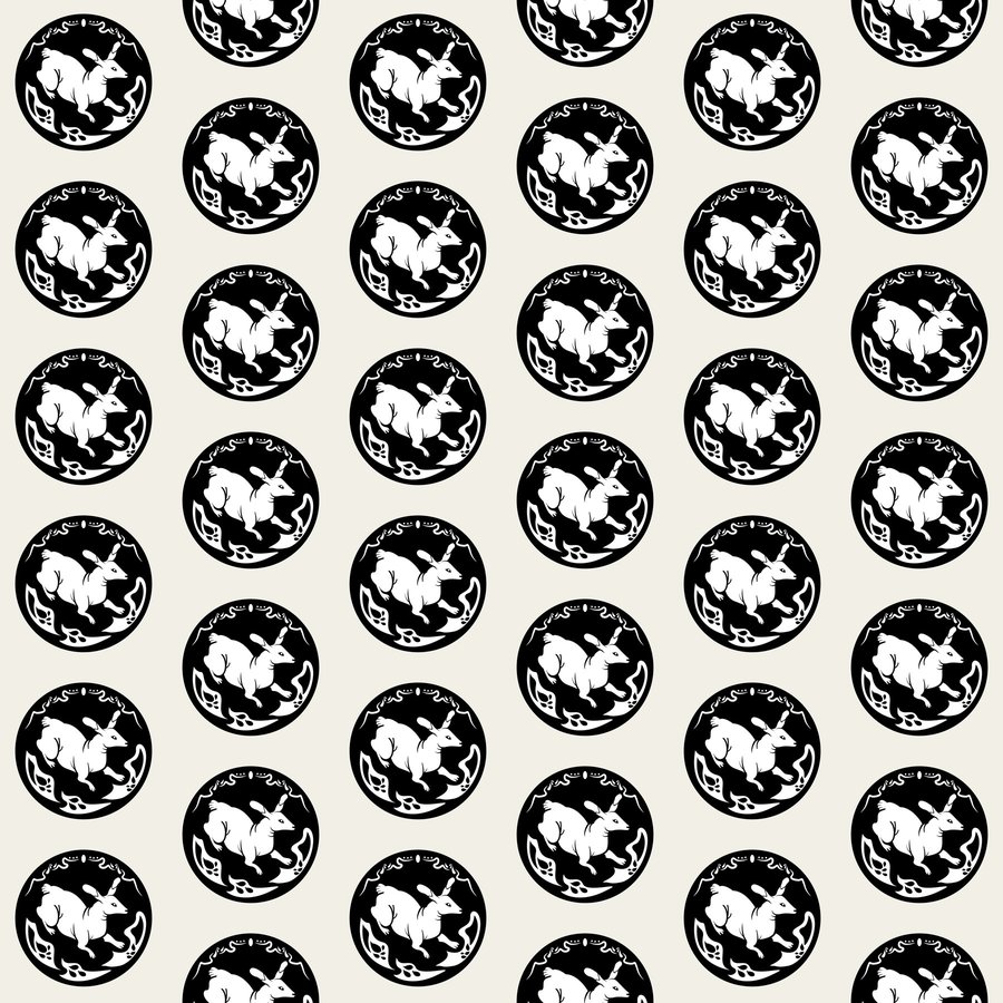 Rabbit moon halfdrop seamless Korean pattern tile, 3×3 repeat preview