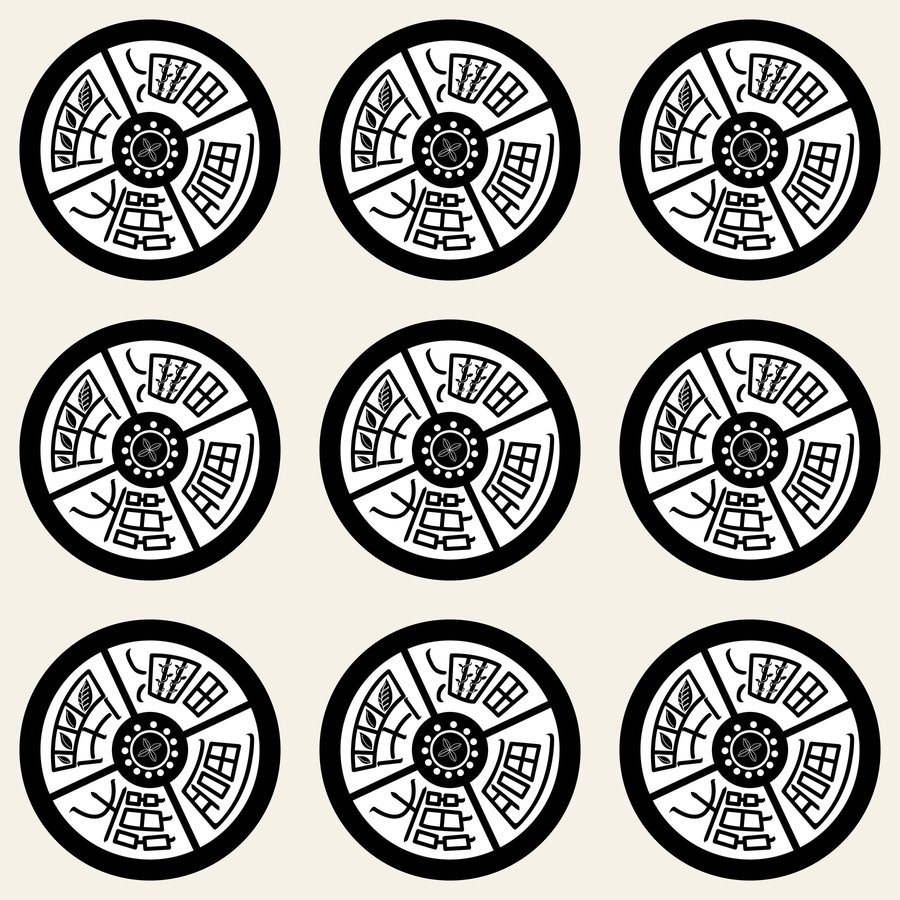 Subok wheel grid seamless Korean pattern tile, 3×3 repeat preview