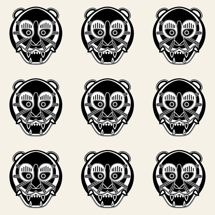 Tiger face grid seamless Korean pattern tile, 3×3 repeat preview