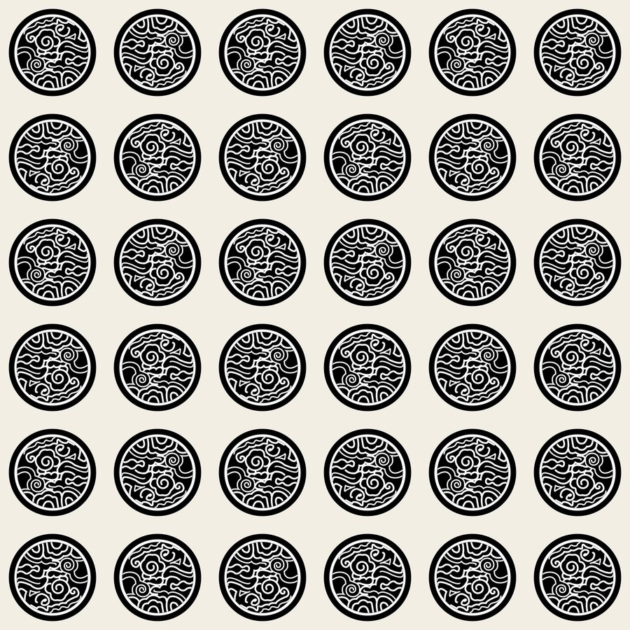 Wave cloud roundel checker seamless Korean pattern tile, 3×3 repeat preview